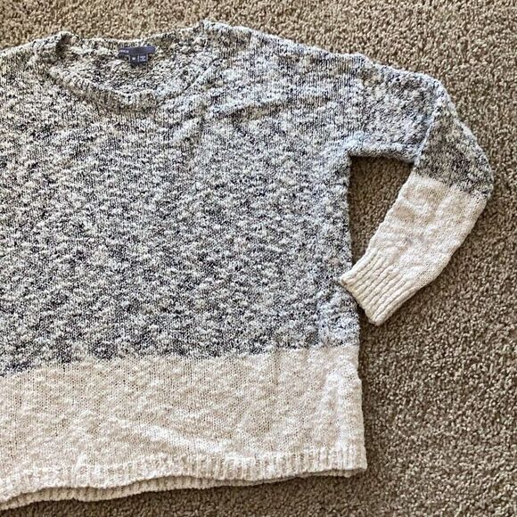Vince Marl Color-block Sweater Cream Gray Women’s Medium Cotton Linen - Picture 5 of 9